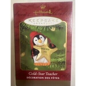 Hallmark Keepsake Ornament, Gold-Star Teacher 2000, Collectible Penguin w/‎ Star
